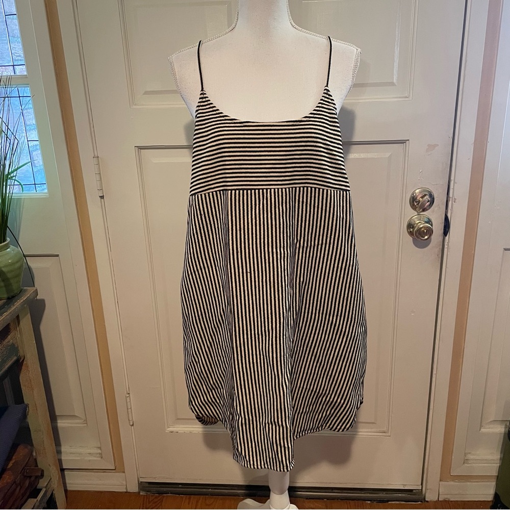 Madewell Black and White Striped Spaghetti Strap Dress
